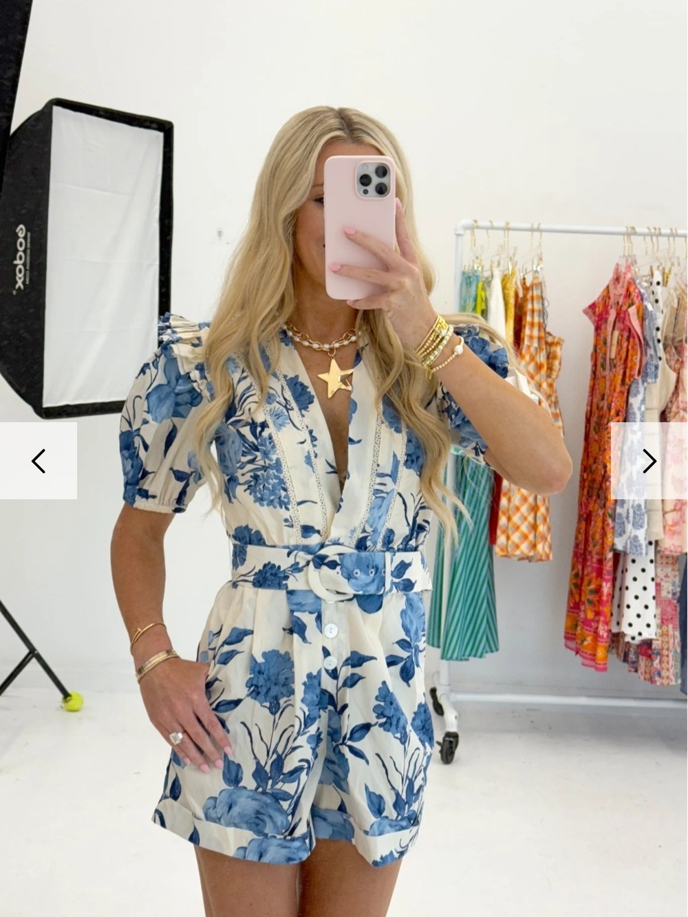 Olivaceous Blue and White Floral Romper